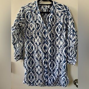 Athleta Ikat Button Down Kaftan Tunic Swim Cover Up Shirt Size XS